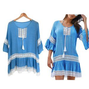 Wander Agio Swimsuit Coverup Women Small Medium Dress Blue White Beach Amazon